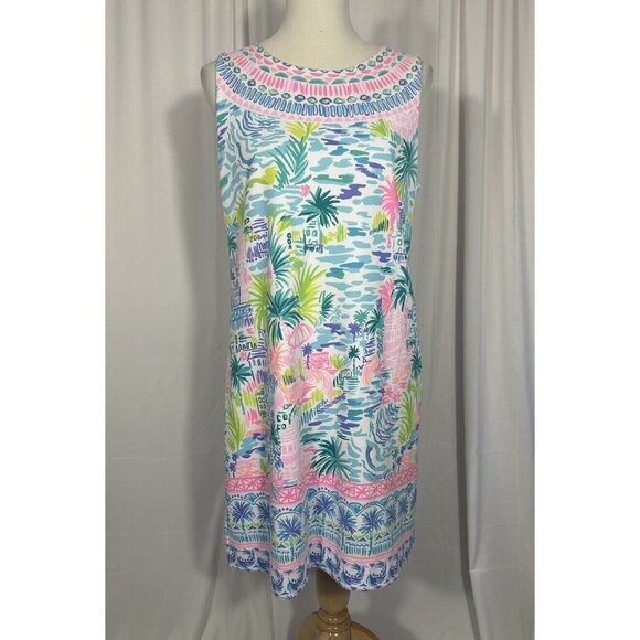 Lilly Pulitzer LARGE Gellar Shift Dress – Private Island Print -White Pink Green - Picture 4 of 7